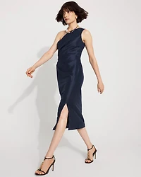 Petite One-Shoulder Stretch Taffeta Midi Dress