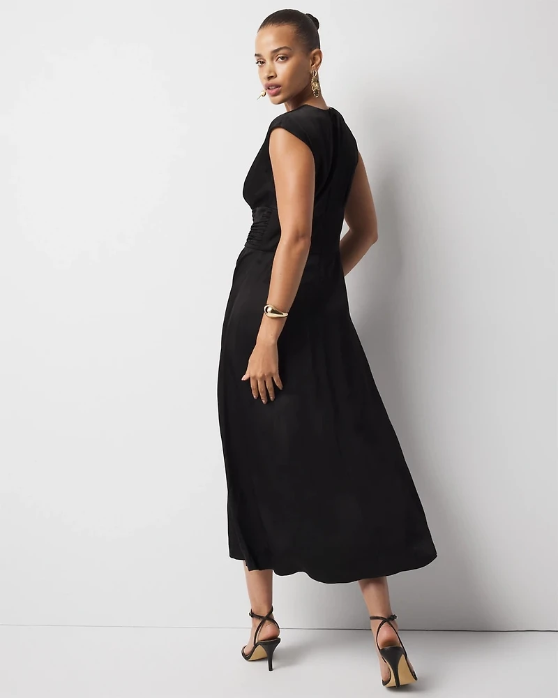 Cap-Sleeve Satin Midi Dress