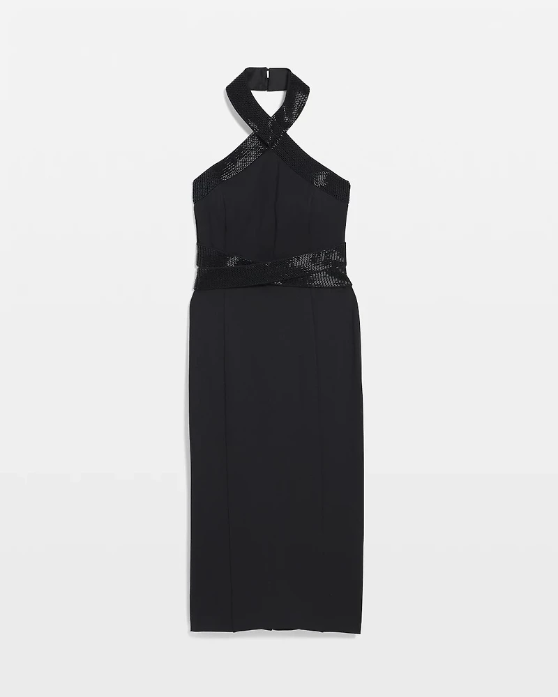 Embellished Halter Midi Dress
