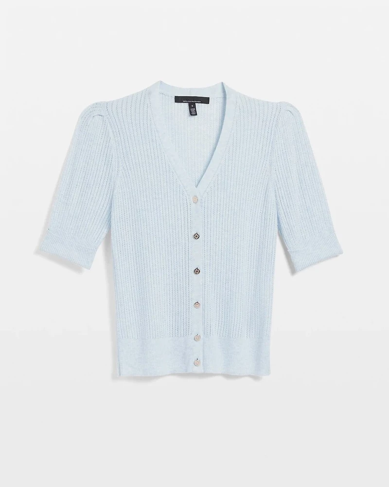 Cashmere-Blend Puff Elbow-Sleeve Cardigan