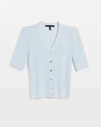 Cashmere-Blend Puff Elbow-Sleeve Cardigan