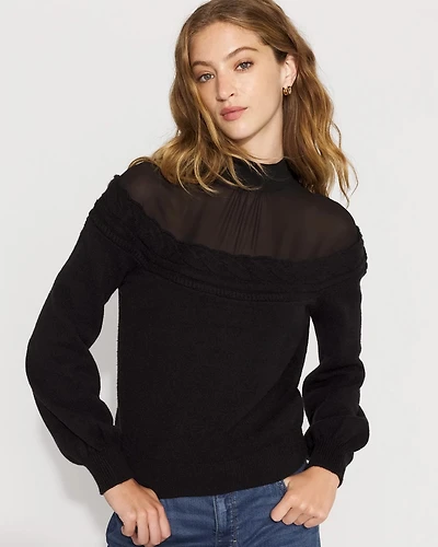 Mockneck Blouson Sleeve Pullover Sweater