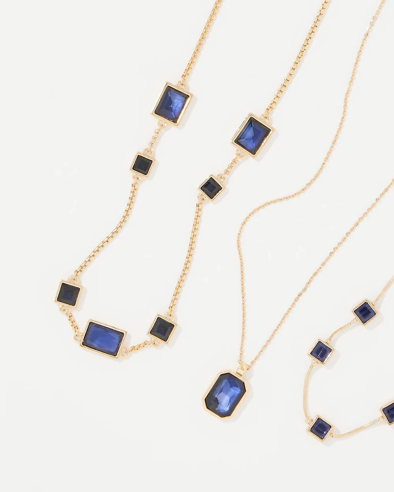 Dark Blue Glass Stones Convertible Necklace