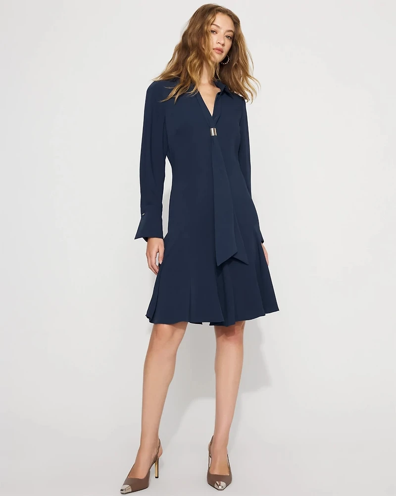 Tie-Neck Twill Shirt Dress