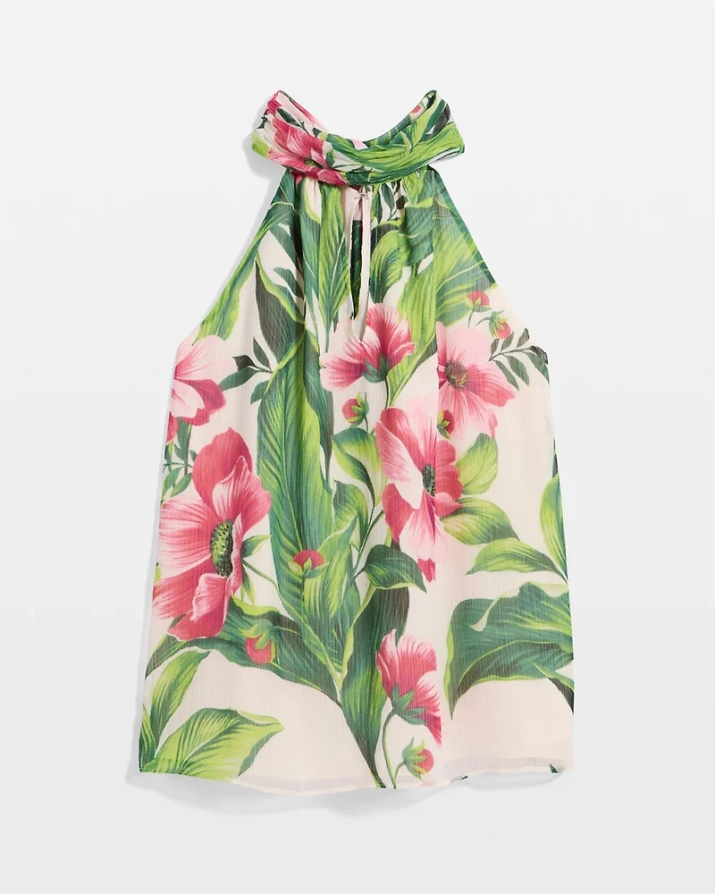 Chiffon Tie-Neck Keyhole Halter Top
