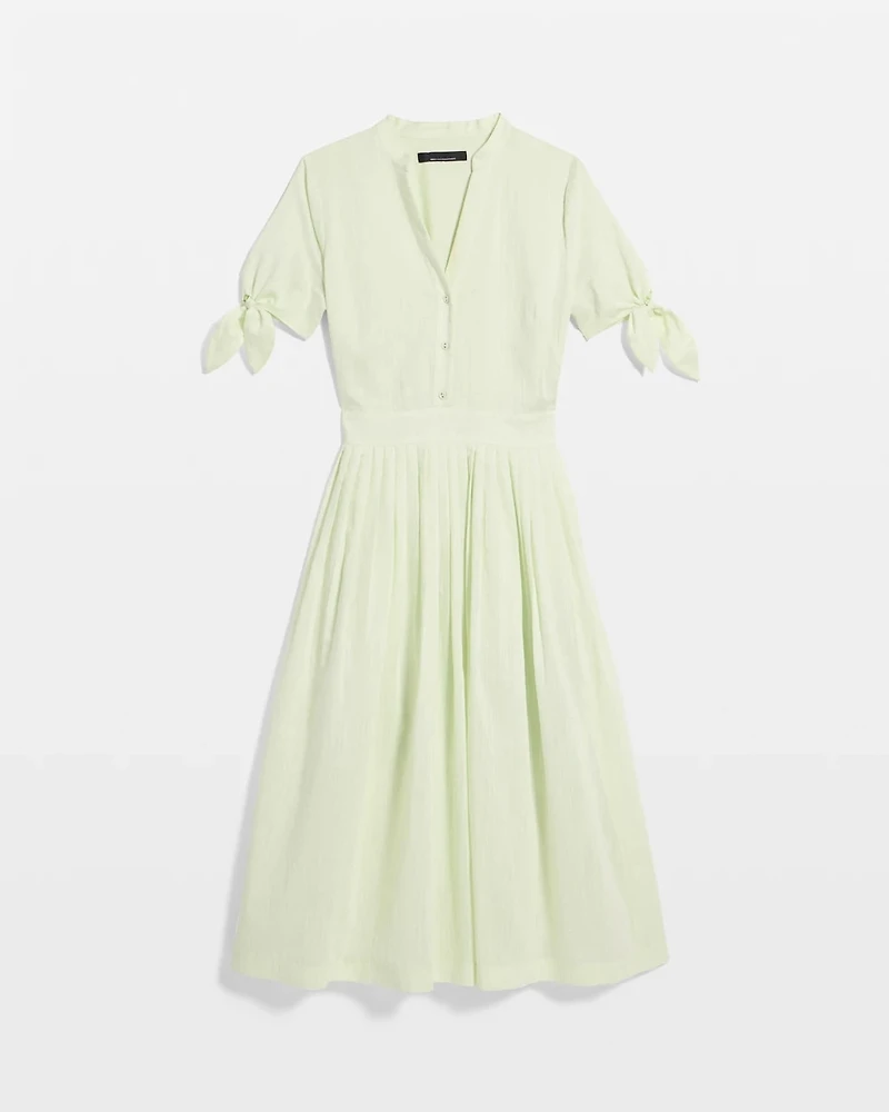 Tie-Sleeve Pleated Midi Dress