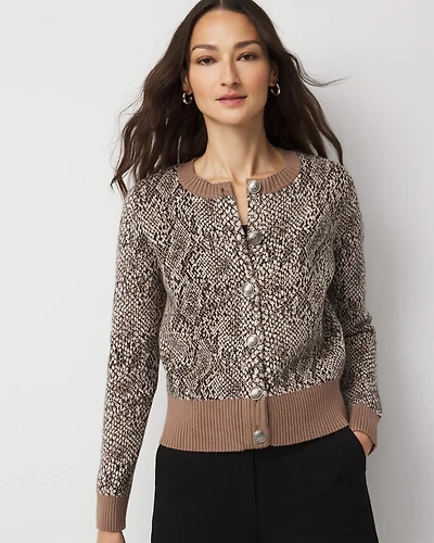 Petite Snake Print Button-Front Cardigan