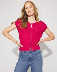 Cap Sleeve Space-Dyed Cardigan Sweater