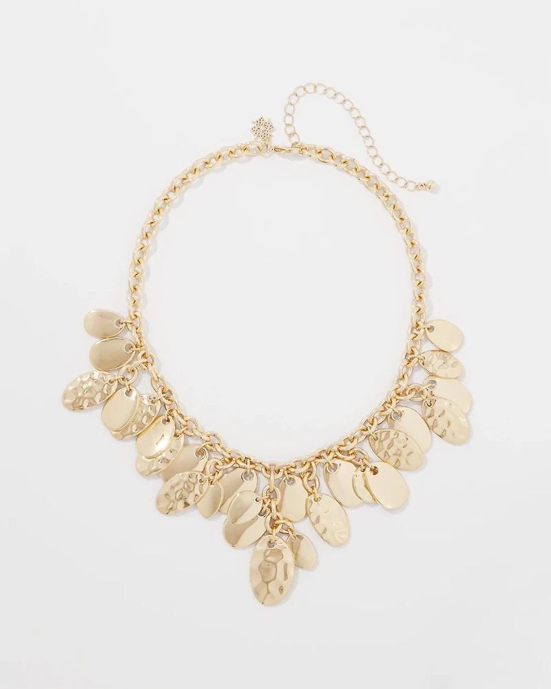 Gold Hammered Disc Single Strand Necklace