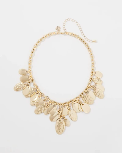 Gold Hammered Disc Single Strand Necklace