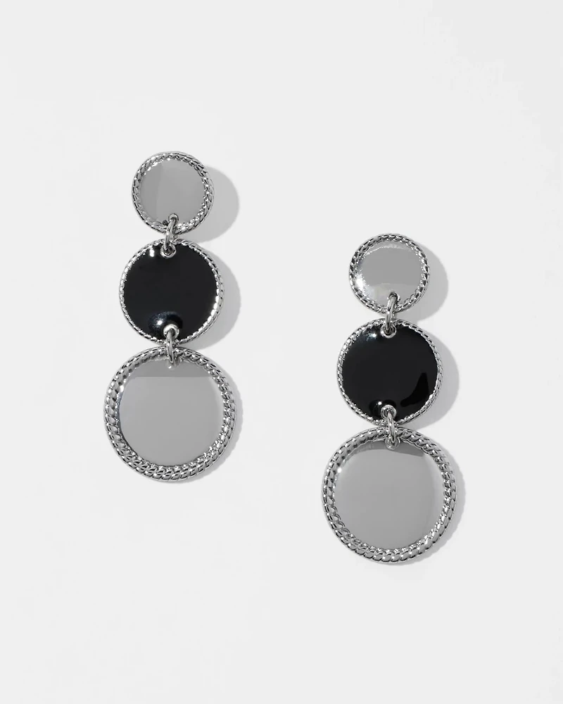 Silver + Black Disc Drop Earrings
