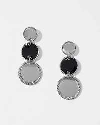 Silver + Black Disc Drop Earrings