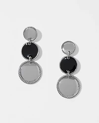 Silver + Black Disc Drop Earrings