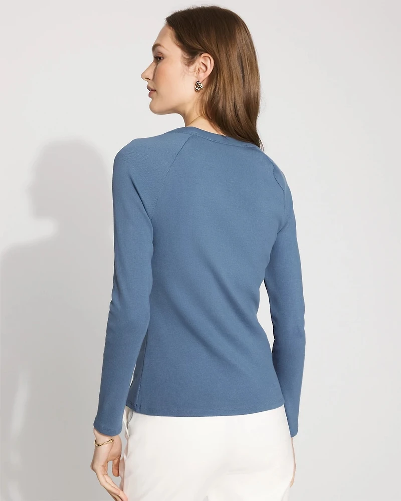 WHBM FORME™ Ribbed Stretch Button Long-Sleeve Tee