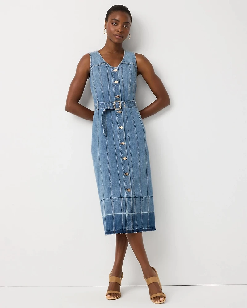 Belted Denim Midi Dress