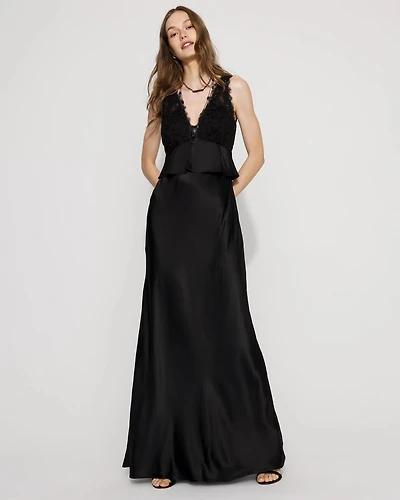 Lace + Satin Peplum Maxi Dress