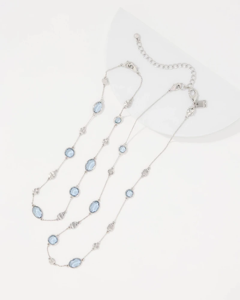 Denim Blue Glass Stone Convertible Necklace