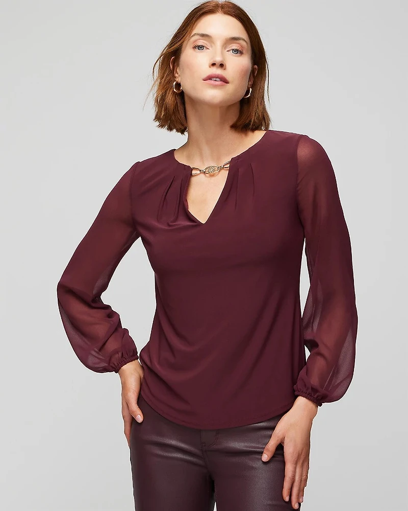 Notch Neck Woven Sleeve Top
