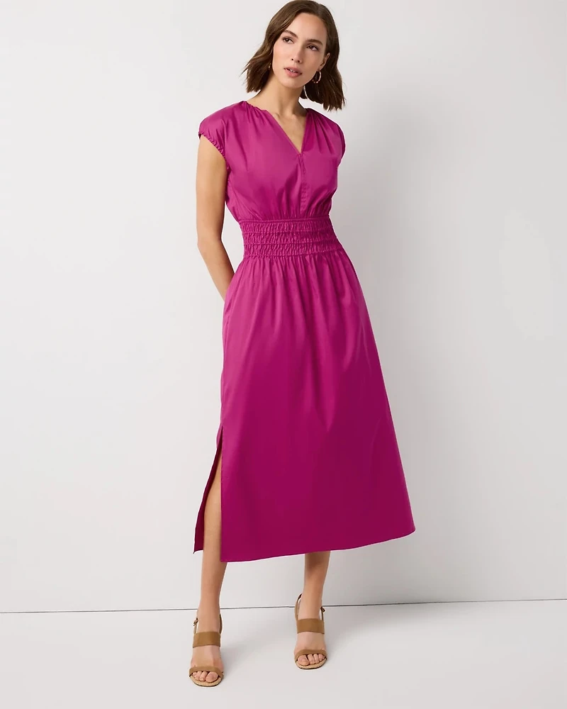 Smocked Waist Poplin Midi Dress
