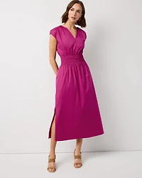 Smocked Waist Poplin Midi Dress