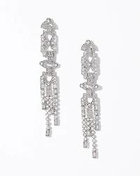 Art Deco Silvertone Crystal Linear Earrings