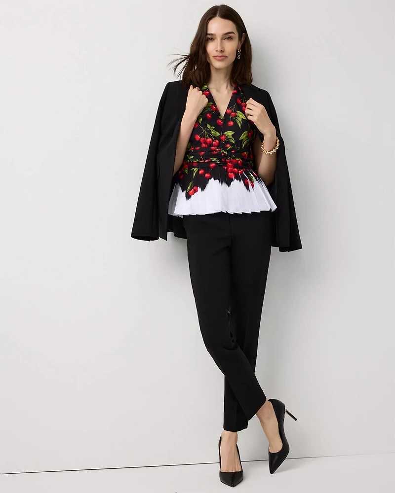 Pleated Peplum V-neck Top