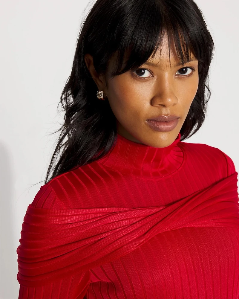 Petite Convertible Mockneck Rib Knit Top