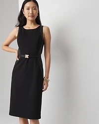 Petite Boatneck Sheath with Faux Leather Insets