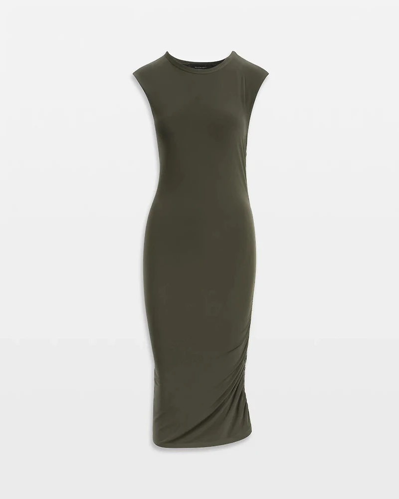 Cap-Sleeve Matte Jersey Ruched Side Dress