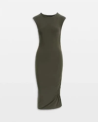 Cap-Sleeve Matte Jersey Ruched Side Dress