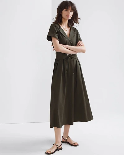 Short Sleeve Collar Poplin Midi Dress