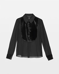 Petite Velvet & Chiffon Tuxedo Shirt