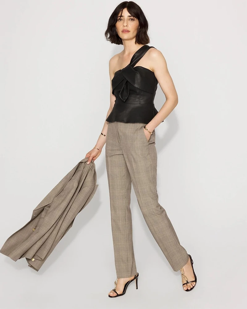 Petite One-Shoulder Faux Leather Peplum Top