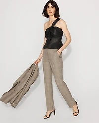 Petite One-Shoulder Faux Leather Peplum Top