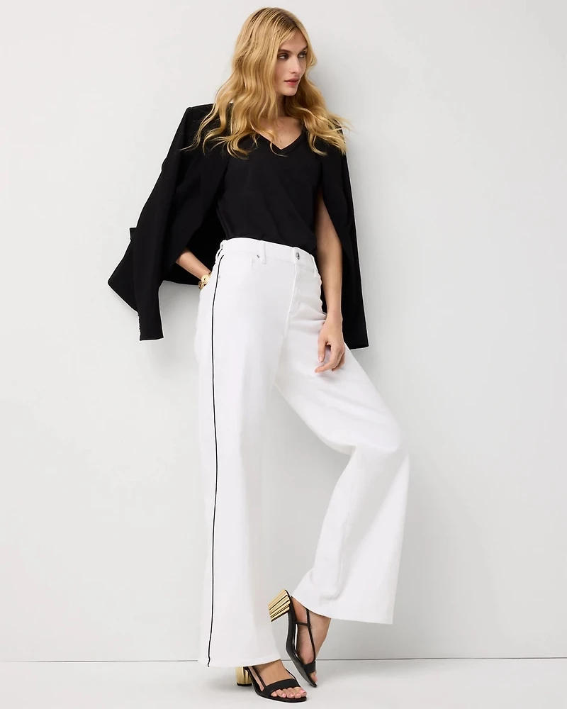 Piping Detail High Rise Wide Leg Jean