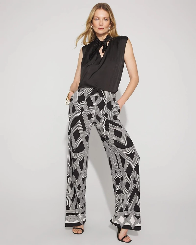 Geometric Print Matte Jersey Wide-Leg Pant