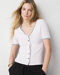 Braided Trim Cardigan Sweater