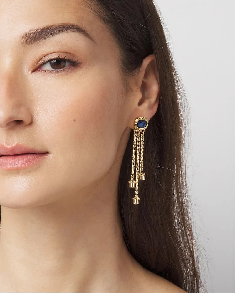 Blue Crystal Linear Earrings
