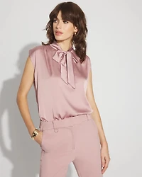 Bubble Hem Tie-Neck Shell