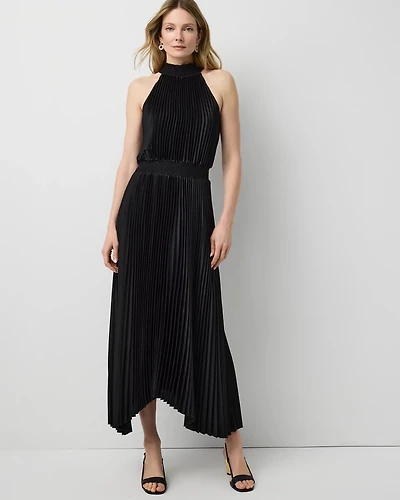 Pleated Midi Halter Dress