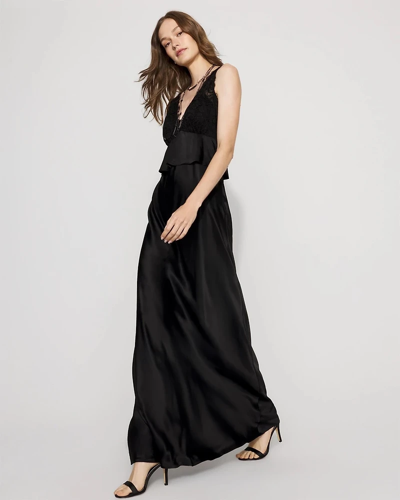 Lace + Satin Peplum Maxi Dress