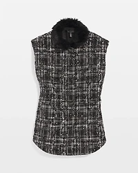 Convertible Faux Fur Sequin Tweed Vest