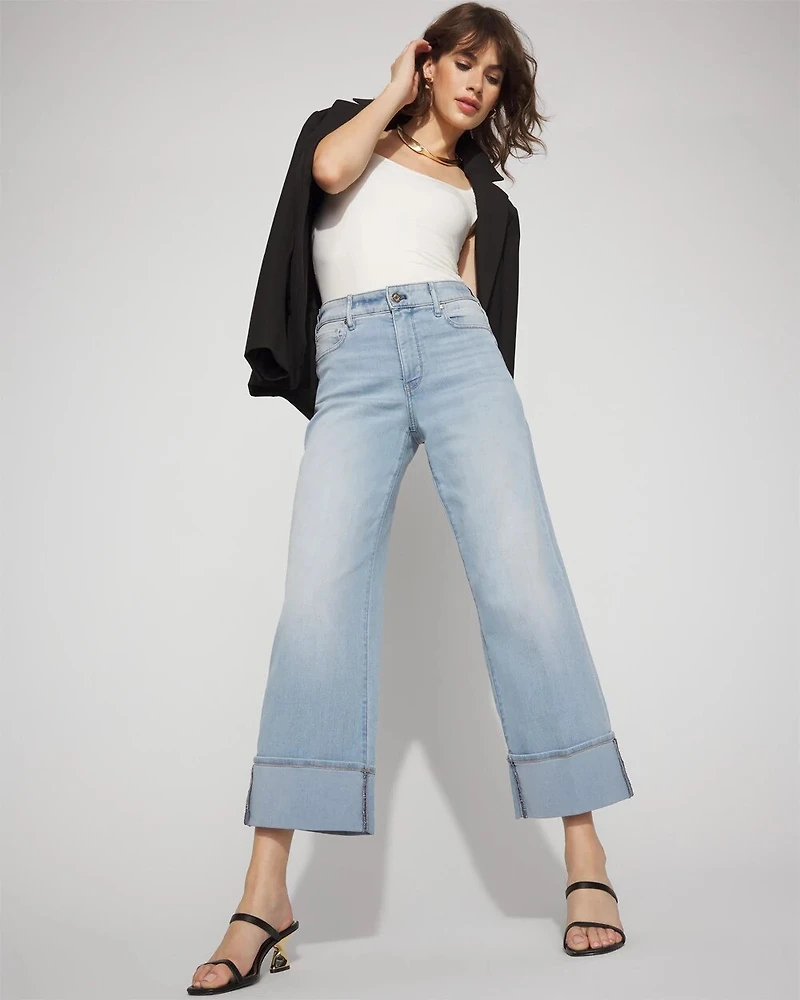 High-Rise Wide Leg Cuff Cropped Jean