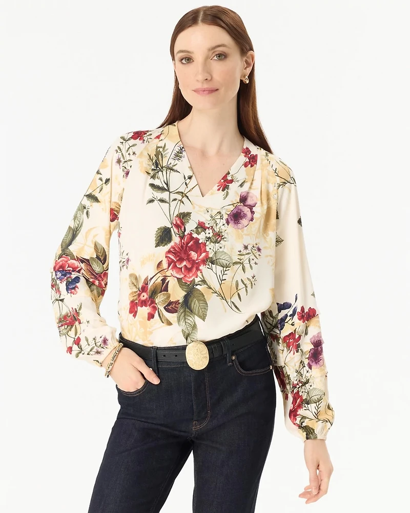 Pleated Sleeve Crepe Blouse