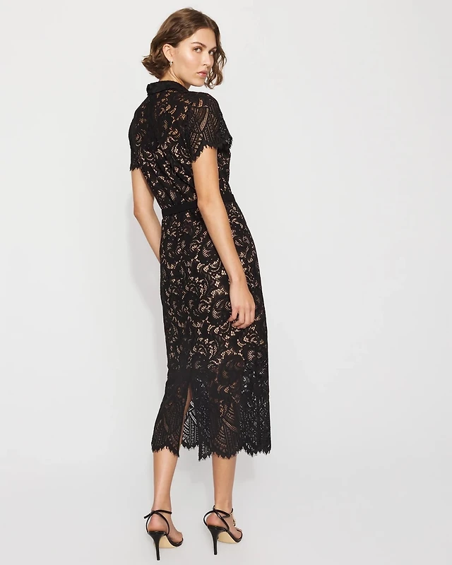 White House Black Market Button-Front Lace Midi Dress | Liberty Center