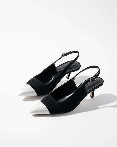 Cap Toe Suede Slingback Kitten Heels
