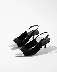 Cap Toe Suede Slingback Kitten Heels