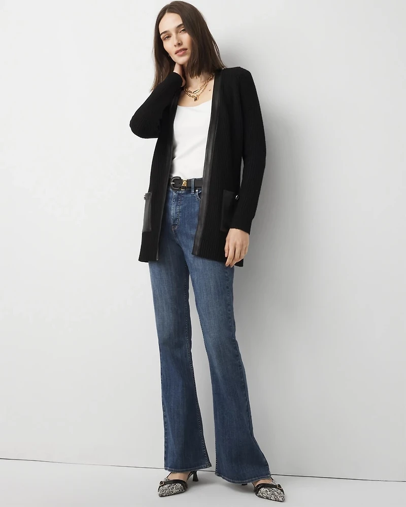 Petite Faux Leather Trim Cardigan