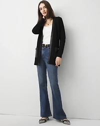 Petite Faux Leather Trim Cardigan