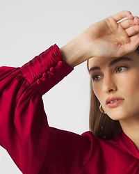 Long Sleeve Twisted Neck Satin Blouse